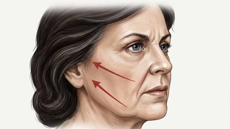 Woman in her 40s checking her jawline before a mini facelift at Castleknock Cosmetic Clinic